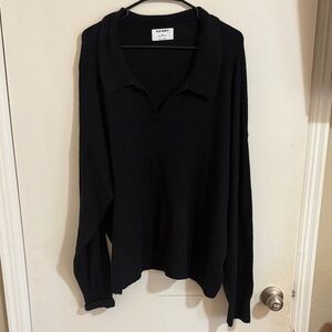 Old Navy Women's V-Neck Collared Black Sweater